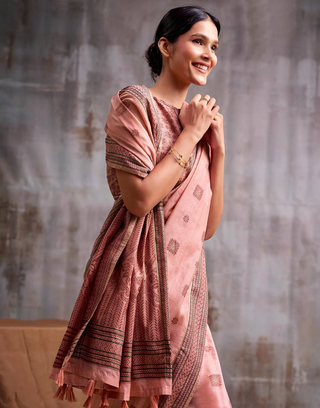 Faddism Peach Kumud Modal Cotton Saree