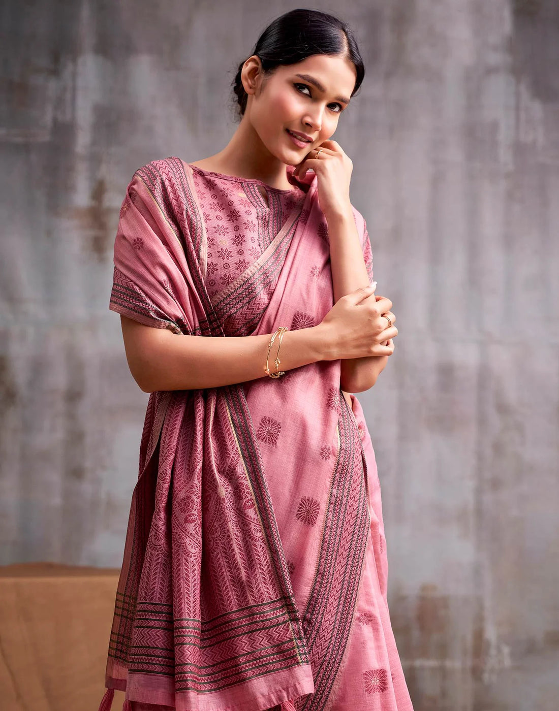 Faddism Rose Pink Kumud Modal Cotton Saree