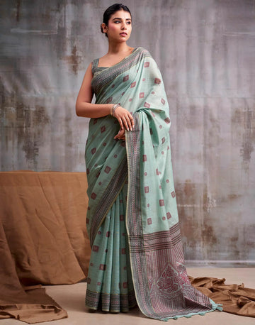 Faddism Light Mint Green Kumud Modal Cotton Saree