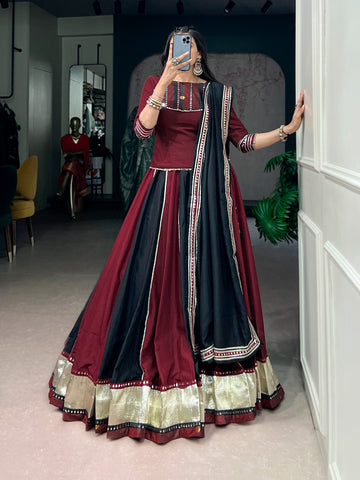 Faddism Navratri Collection 2026 Chinon Lehenga Set with Real Mirror Lace