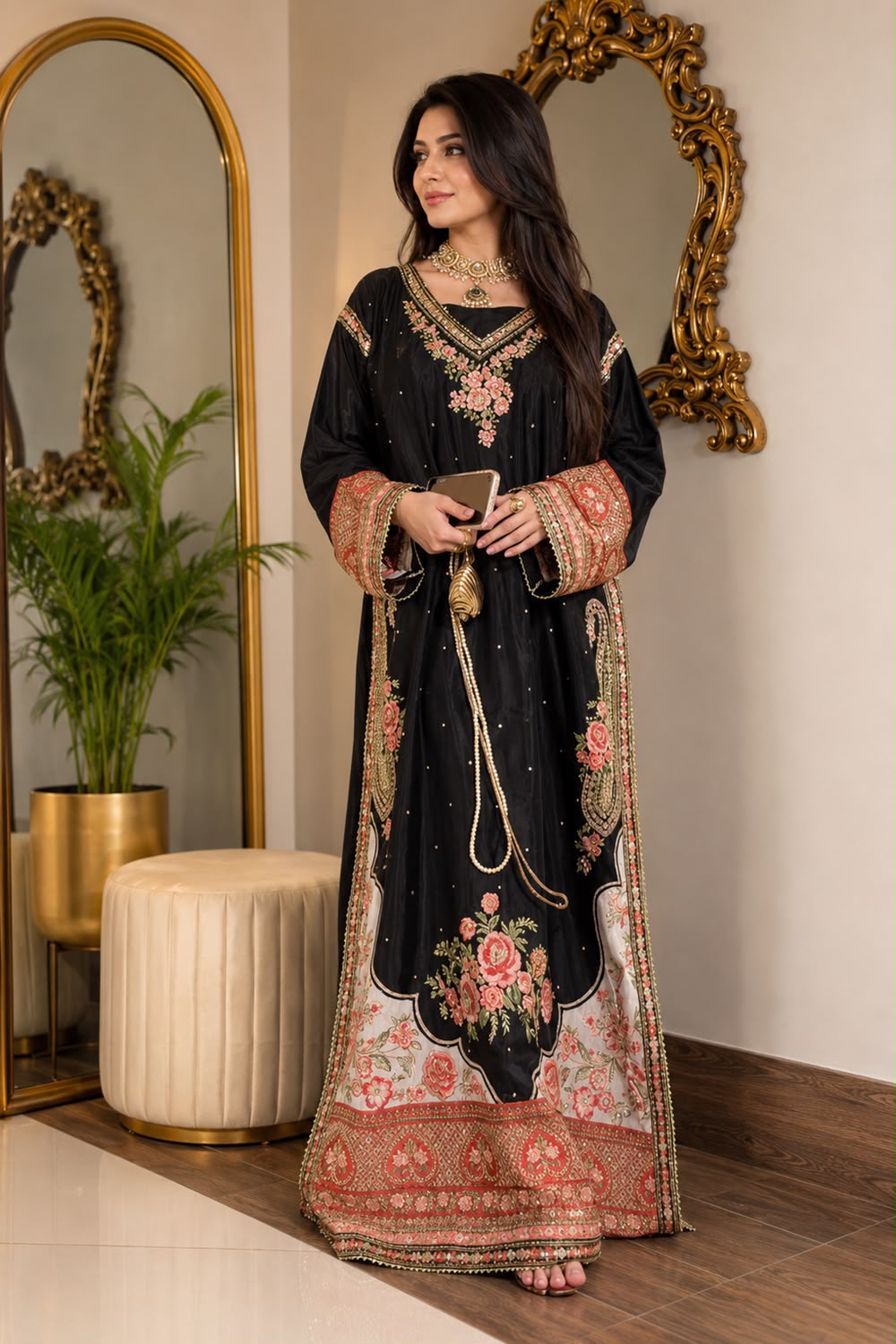 Faddism LG-2144 Pakistani Style Star Silk Kurti Pant Dupatta Set with Sequence Embroidery