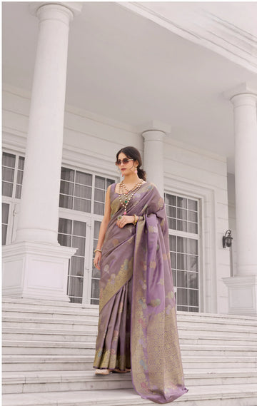 Faddism Lavender Koper Silk Kuraa Silk Saree