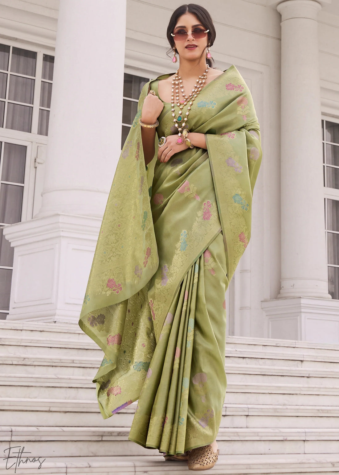 Faddism Light Green Koper Silk Kuraa Silk Saree