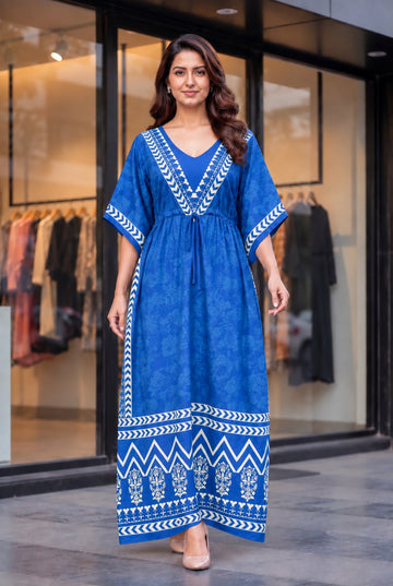 Faddism Long Heavy French Crepe Printed Kaftan