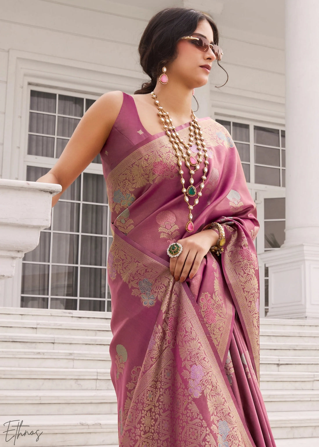 Faddism Mauve Koper Silk Kuraa Silk Saree
