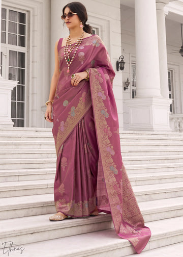 Faddism Mauve Koper Silk Kuraa Silk Saree