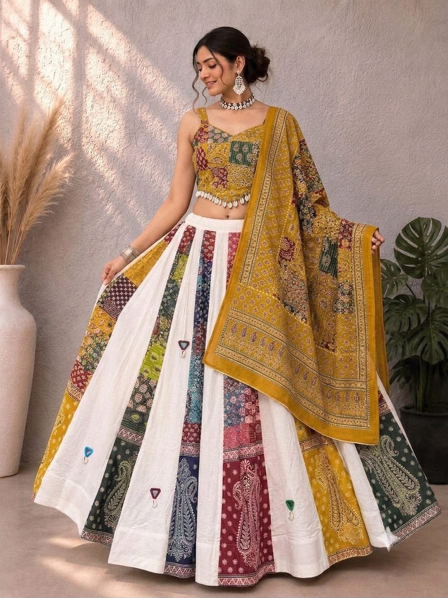 Faddism Navratri Heavy Ajrakh Cotton Lehenga Choli Set