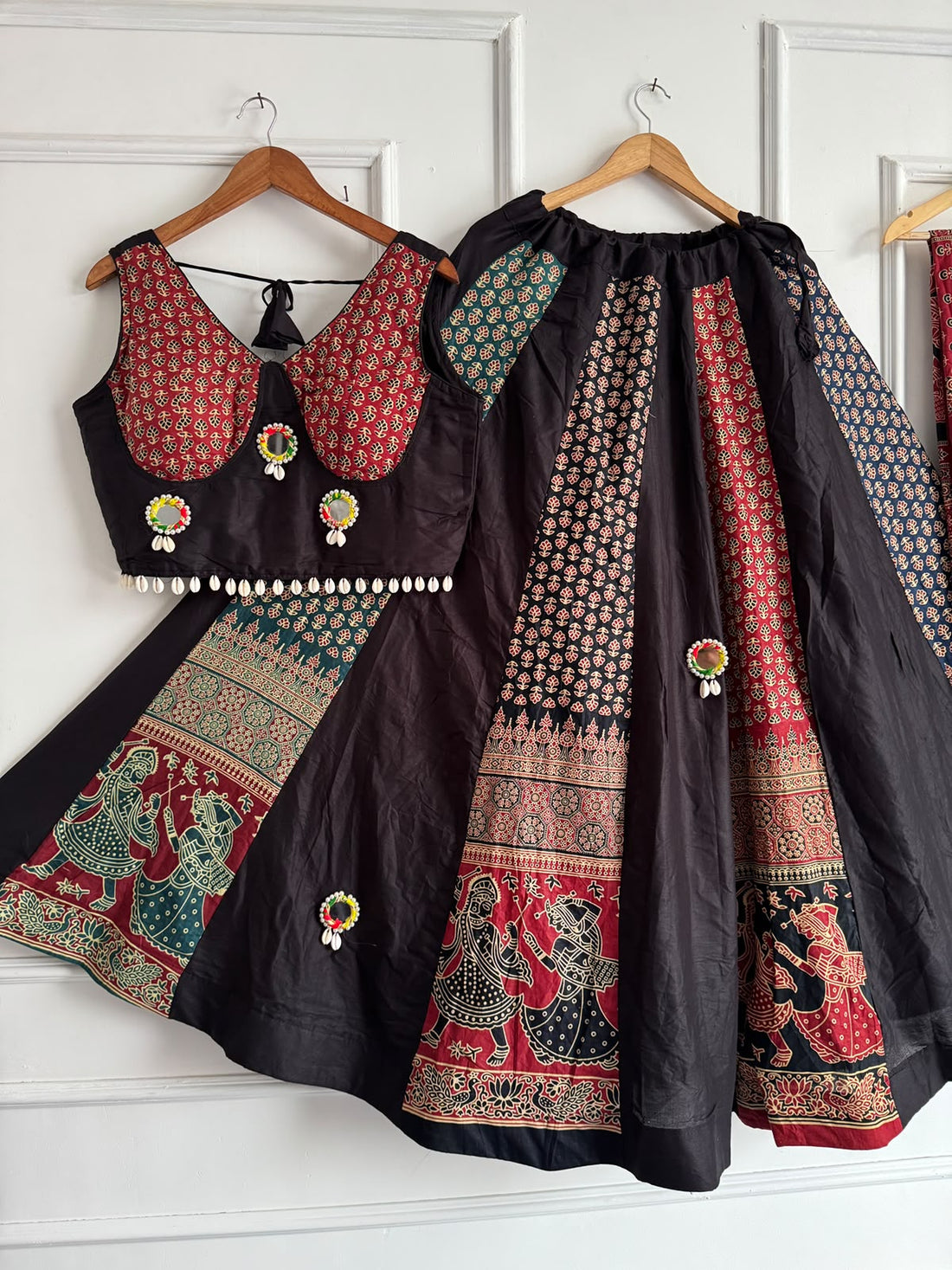Faddism Navratri Heavy Ajrakh Cotton Mirror Work Chaniya Choli Set with Dupatta