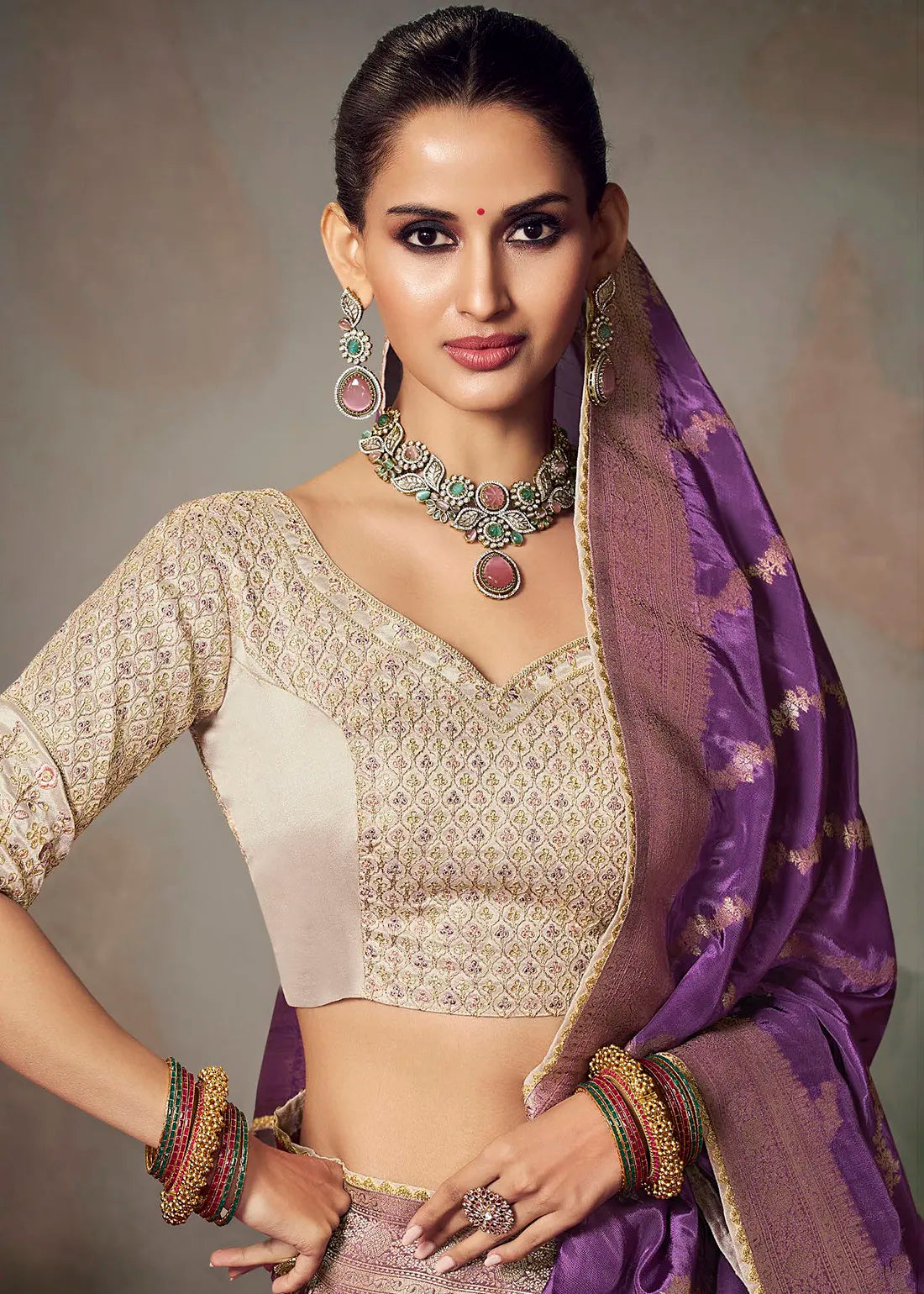 Faddism Orchid Purple Kamini Silk Chiniya Silk Designer Saree with Embroidered Blouse