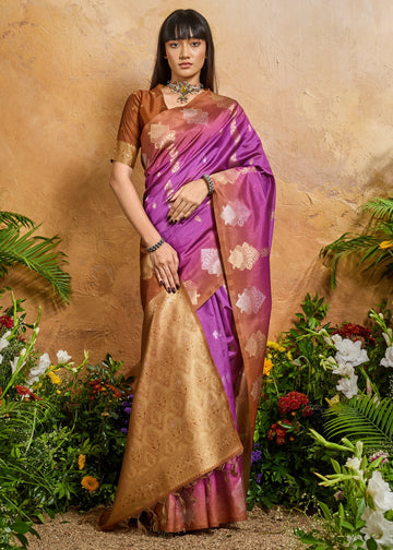 Faddism Orchid Purple Solaris Handloom Weaving Paper Silk Saree