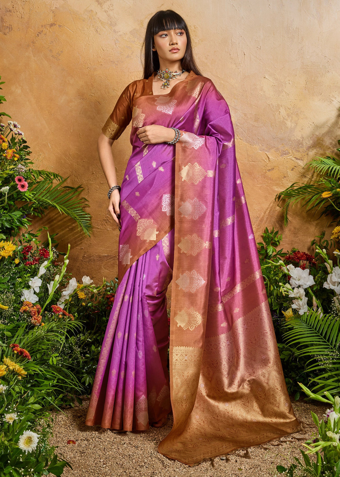Faddism Orchid Purple Solaris Handloom Weaving Paper Silk Saree