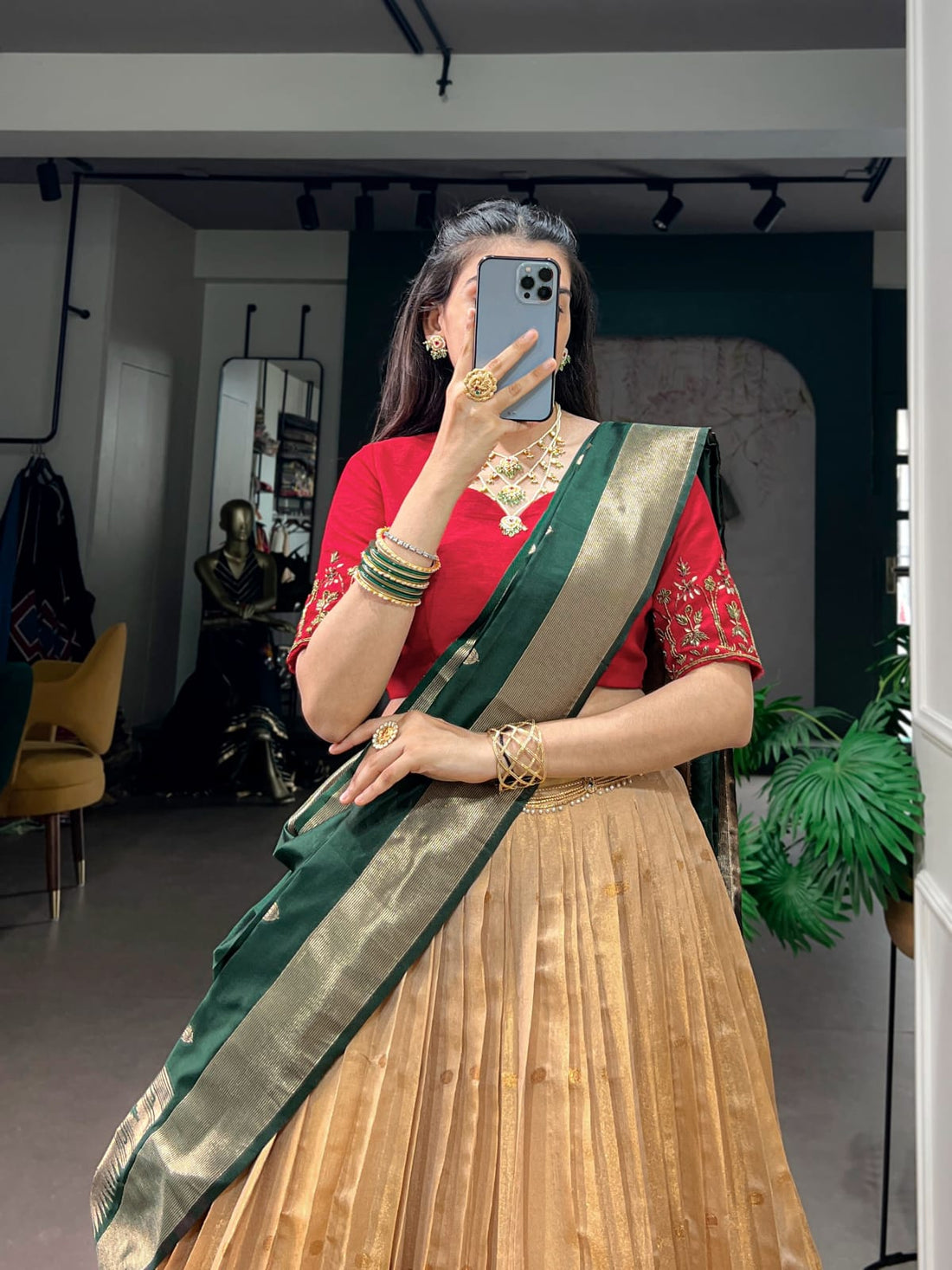 Faddism Paithani Kanchipuram Silk Lehenga Choli Set with Jacquard Dupatta
