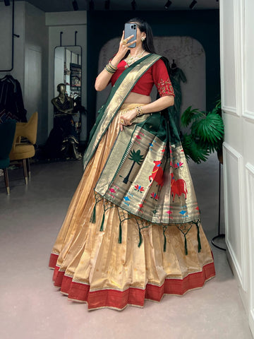 Faddism Paithani Kanchipuram Silk Lehenga Choli Set with Jacquard Dupatta