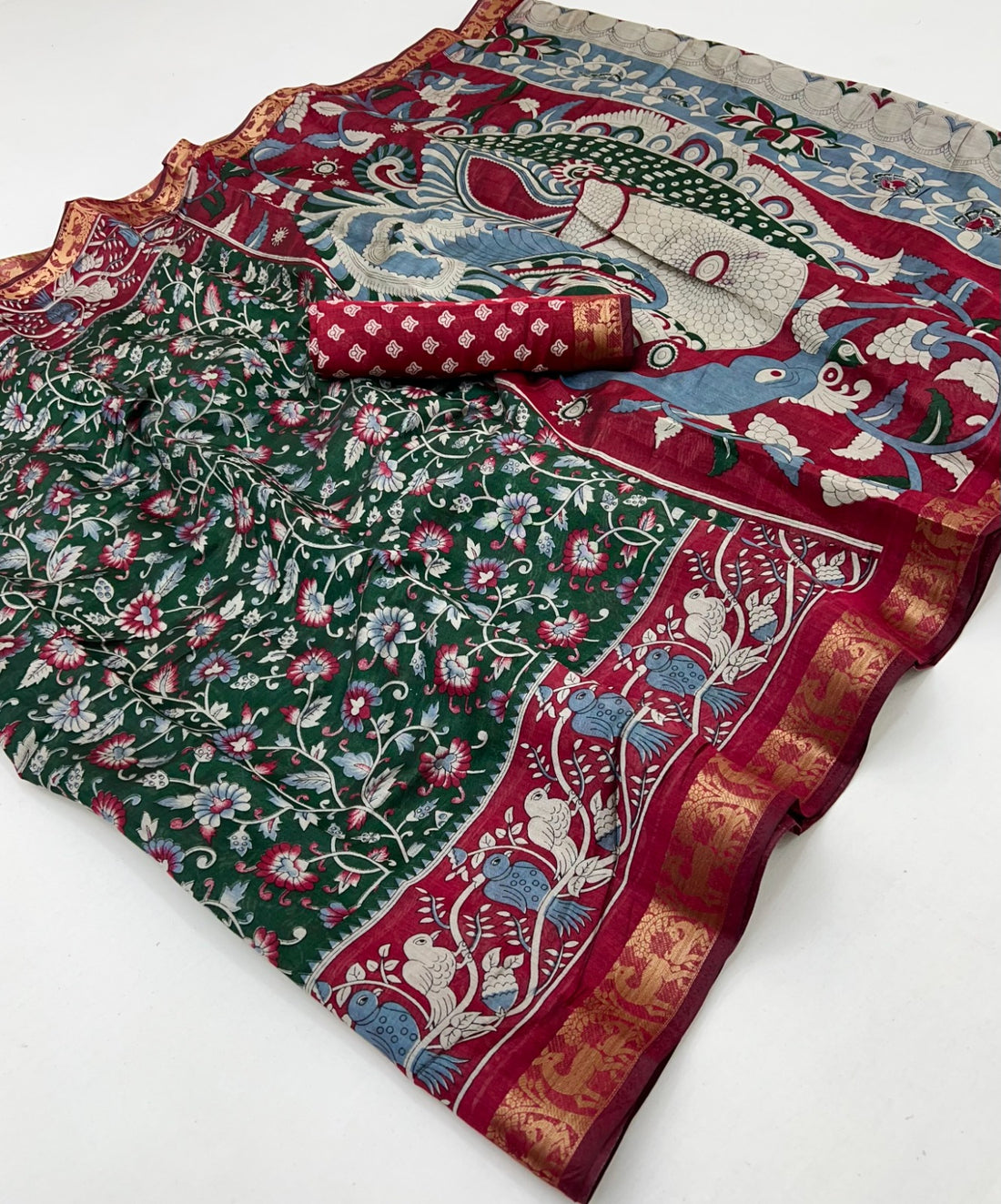 Faddism Parrot PV Cotton Saree
