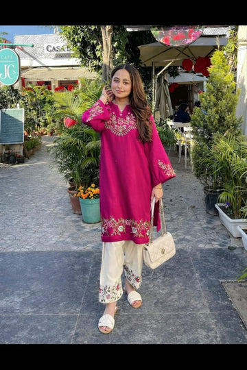 Pure Cotton Embroidered Co-Ord Set with Palazzo for Women