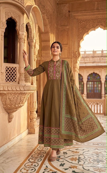 Faddism Premium Cotton 12 Kali Anarkali Suit Set with Dupatta