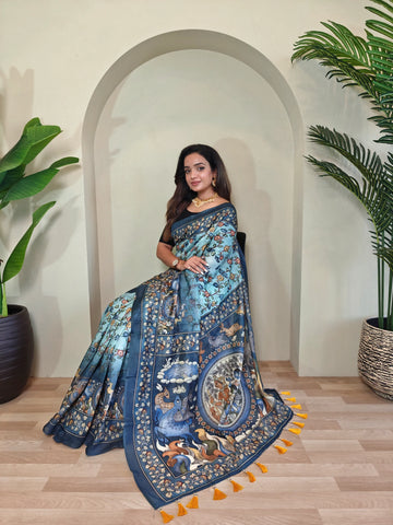 Faddism Priyanka Pure Malai Cotton Saree with Kalamkari Digital Print