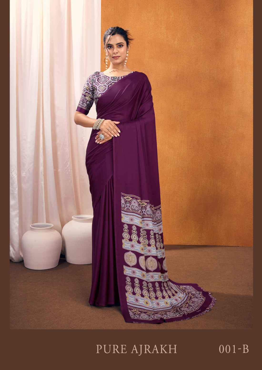 Faddism Pure Ajrakh 001 Modal Satin Ajrakh Print Saree