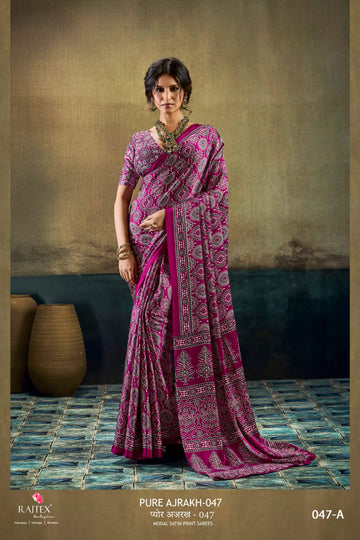 Faddism Pure Ajrakh 047 Modal Satin Saree
