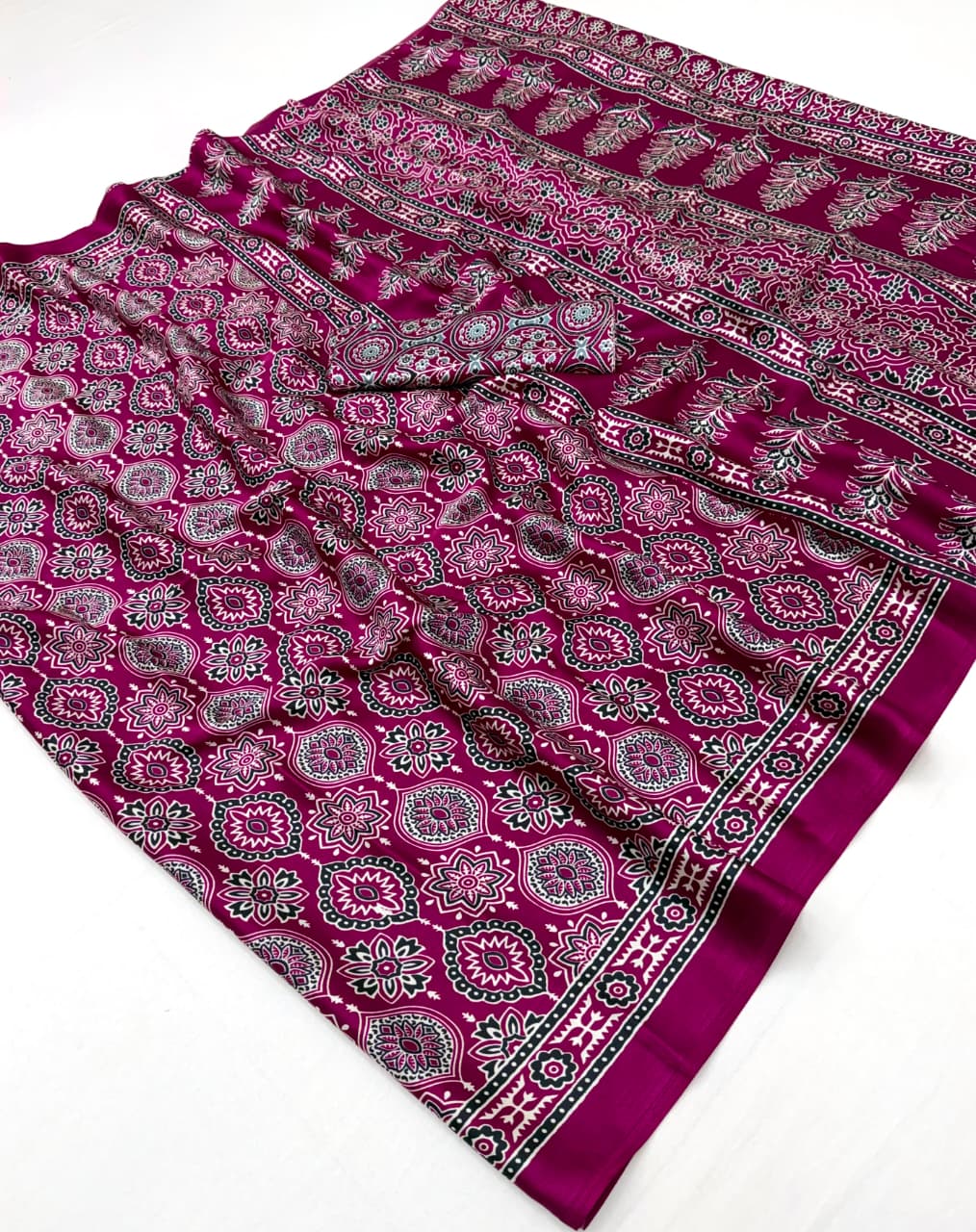 Faddism Pure Ajrakh 047 Modal Satin Saree