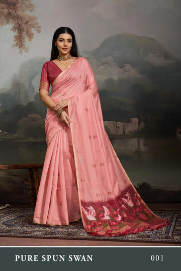 Faddism Pure Spun Swan Spun Cotton Handloom Weaving Saree