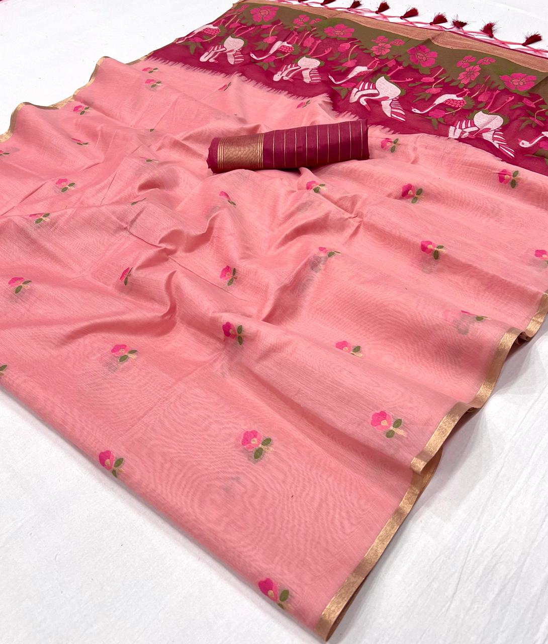 Faddism Pure Spun Swan Spun Cotton Handloom Weaving Saree