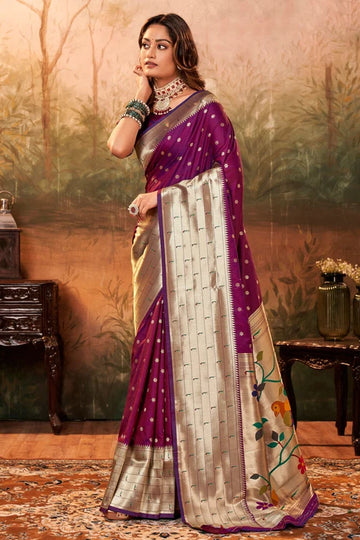 Faddism Purple Pavitra Paithani Pure Paithani Silk Saree
