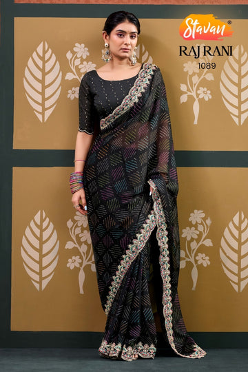 Faddism Stavan RajRani Sparkle Chiffon Saree with Embroidery Work