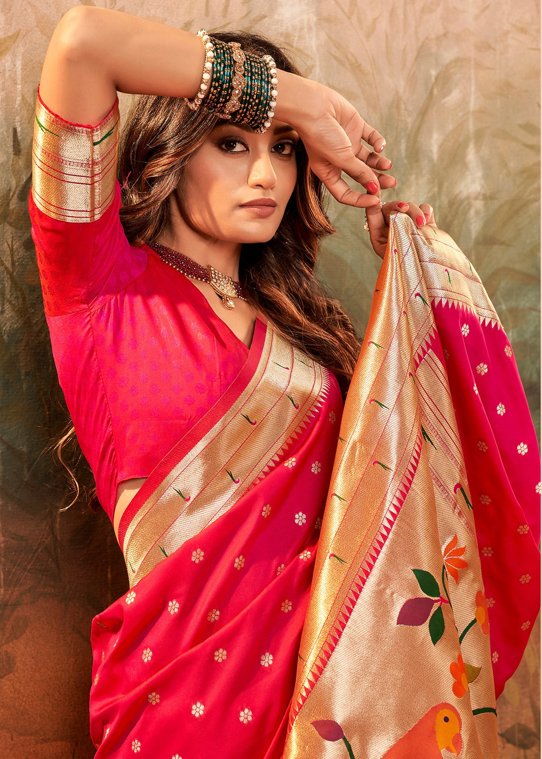 Faddism Raspberry Red Pavitra Paithani Pure Paithani Silk Saree