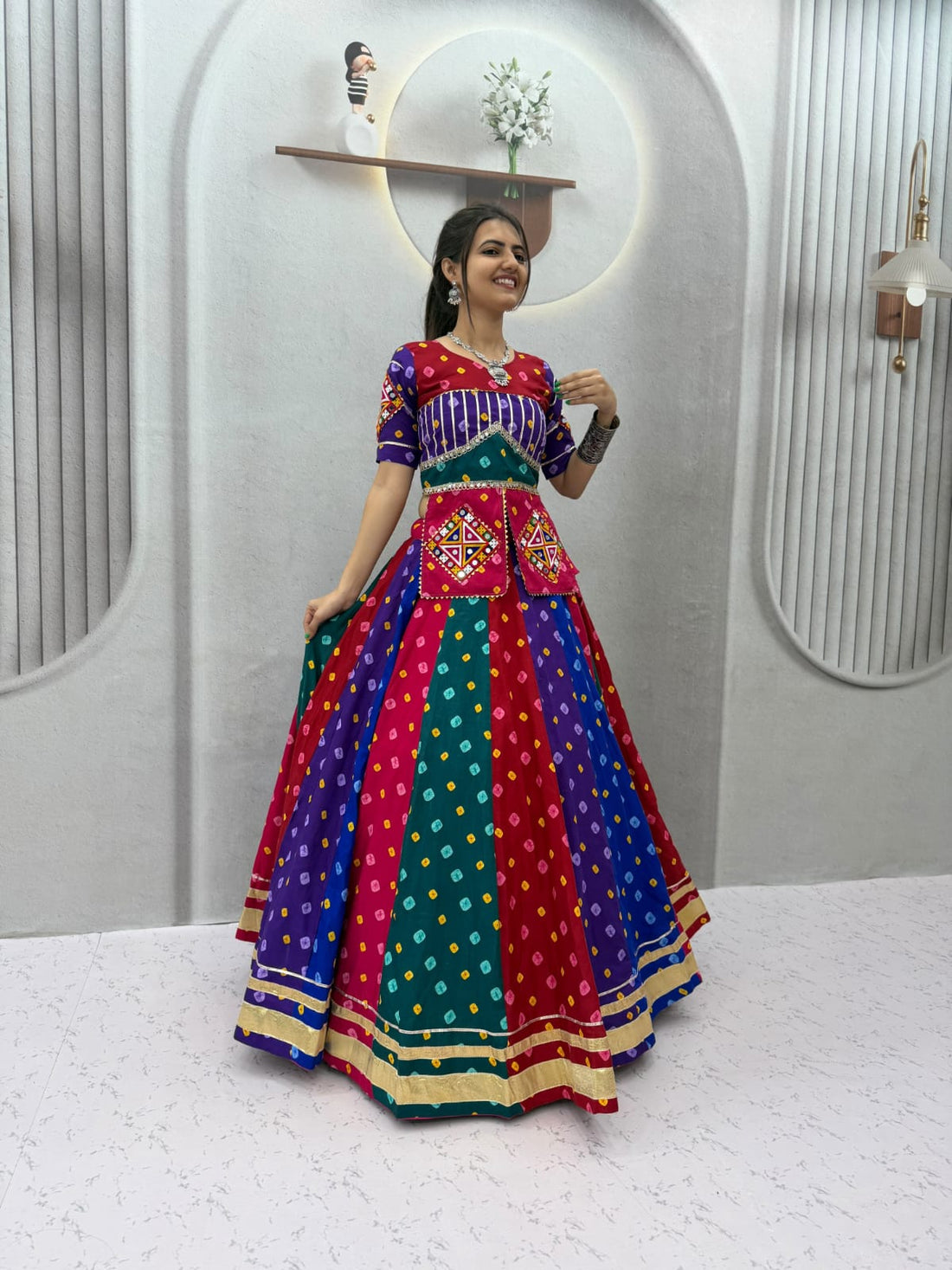 Faddism Reon Cotton Gamthi Work Choli & Lehenga Set