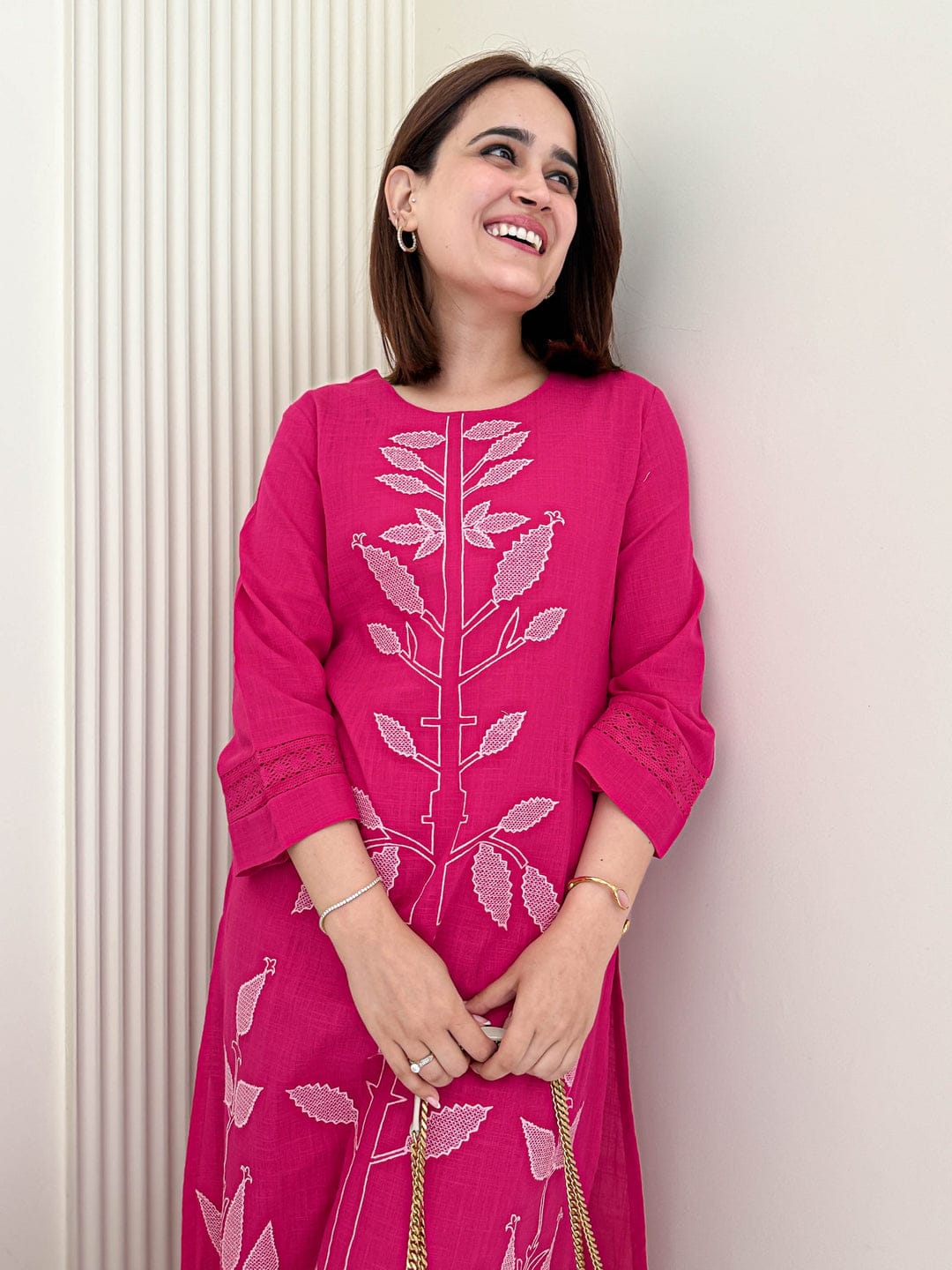 Faddism Rose Dust Cotton Co-ord Set with Embroidery Work