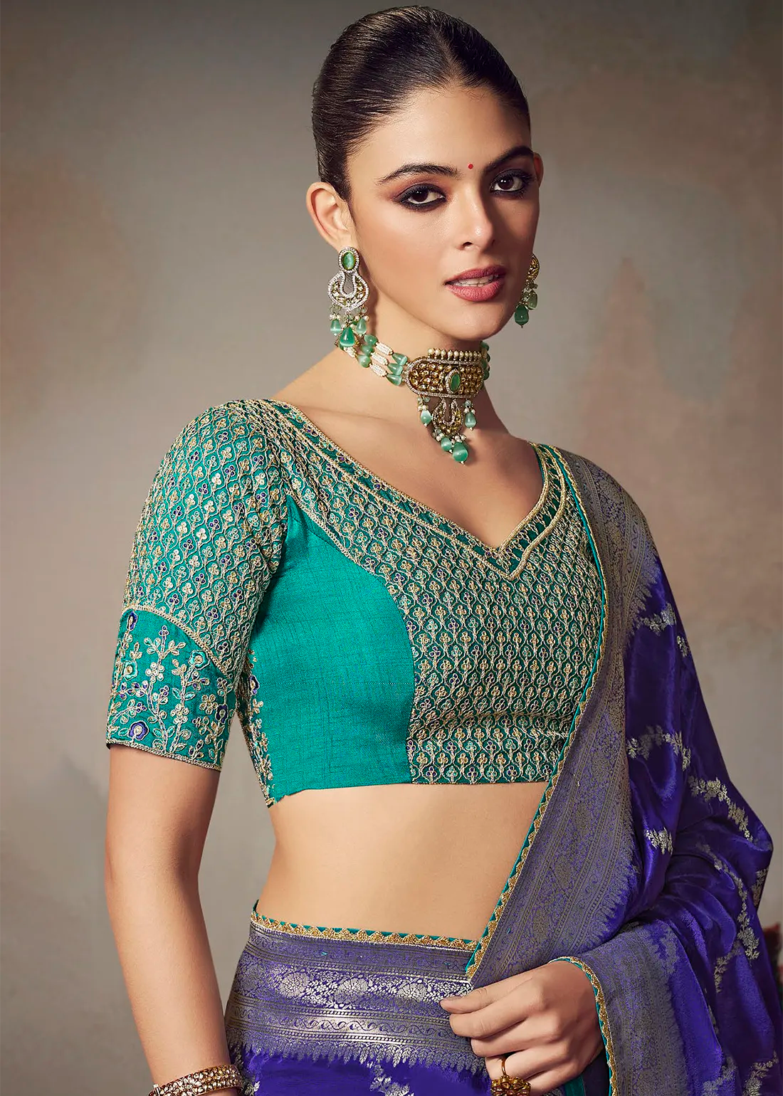 Faddism Royal Blue Kamini Silk Chiniya Silk Designer Saree with Embroidered Blouse