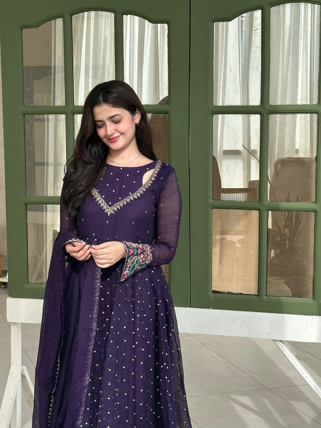 Faddism SR-1721 Heavy Faux Georgette Embroidered Anarkali Gown with Pant & Dupatta