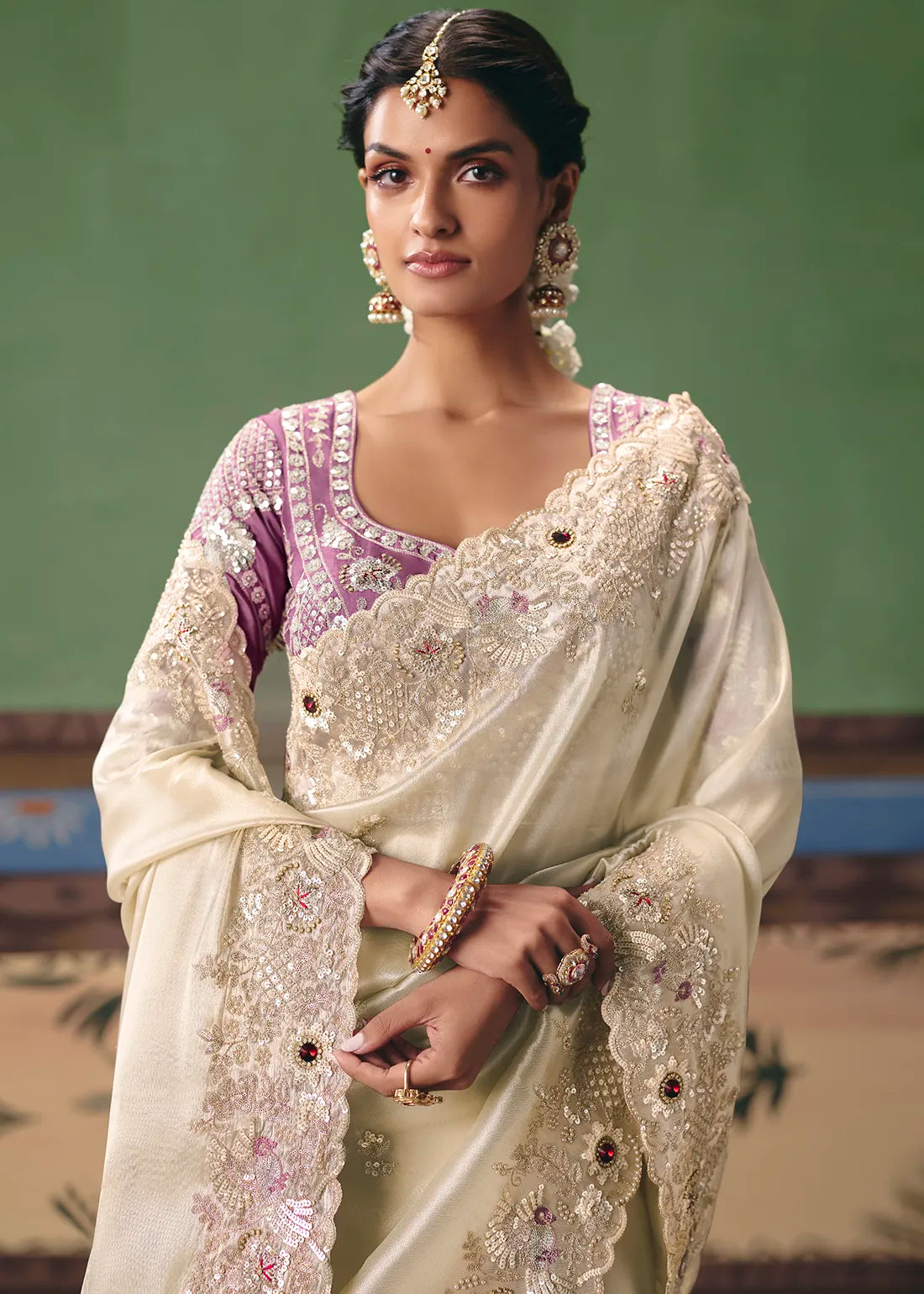 Faddism Shringar Cream Pure Fancy Designer Saree