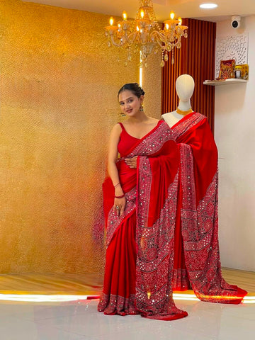 Faddism Soft Crepe Silk Ajrakh Printed Saree