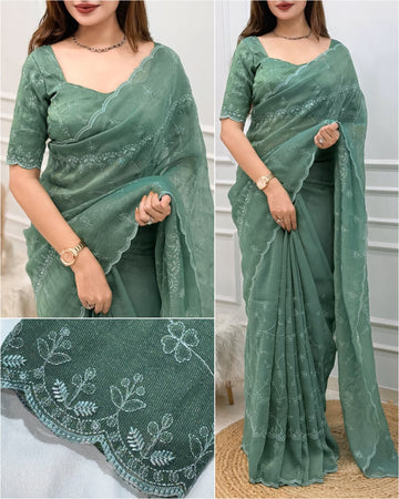 Faddism Status Silk Sequin & Self Thread Embroidered Designer Saree