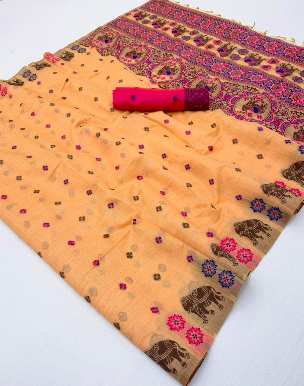 Faddism Tapti Cotton Soft Cotton Jamdani Style Weaving Saree