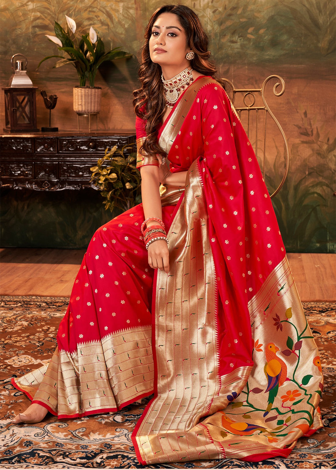 Faddism Venetian Red  Pavitra Pure Paithani Silk Saree