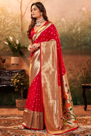 Faddism Venetian Red  Pavitra Pure Paithani Silk Saree