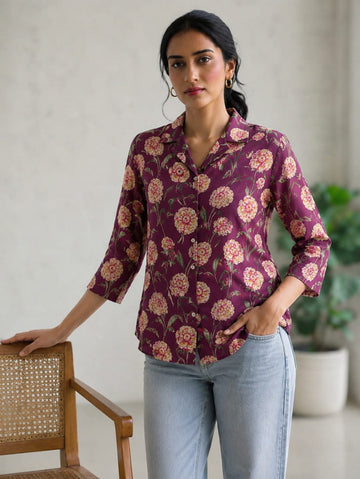 Faddism Women Rajasthani Traditional Soft Cotton Shirt with Wooden Buttons