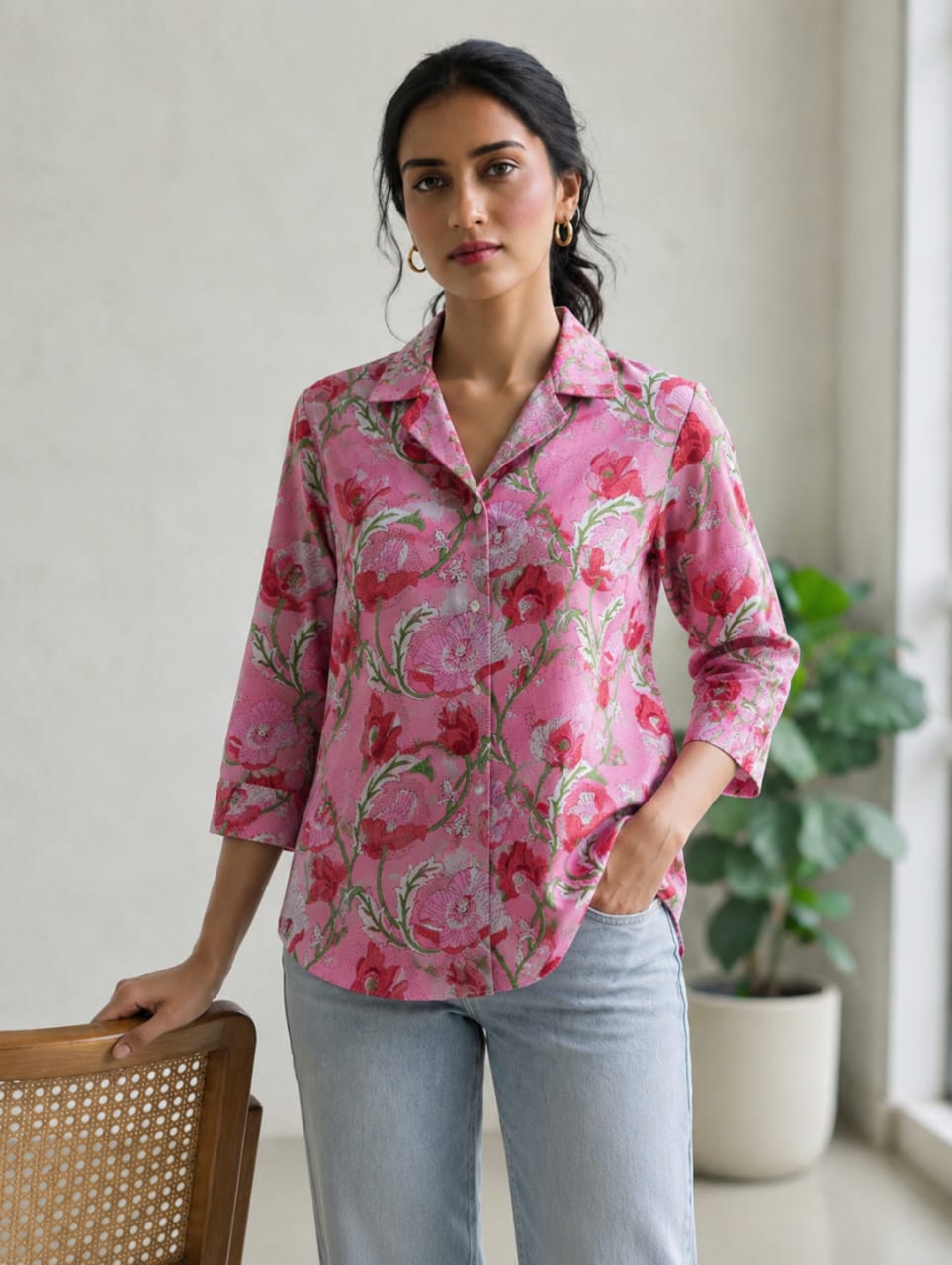 Faddism Women Rajasthani Traditional Soft Cotton Shirt with Wooden Buttons