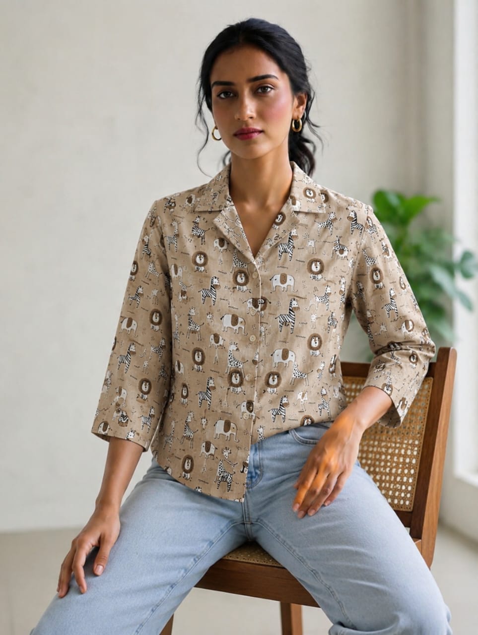 Faddism Women Rajasthani Traditional Soft Cotton Shirt with Wooden Buttons