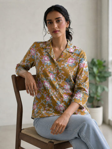 Faddism Women Rajasthani Traditional Soft Cotton Shirt with Wooden Buttons