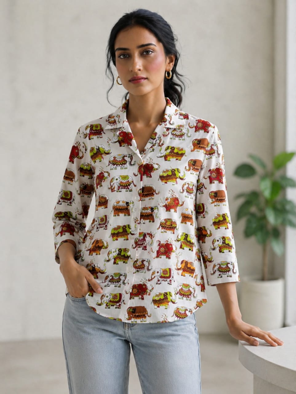 Faddism Women Rajasthani Traditional Soft Cotton Shirt with Wooden Buttons