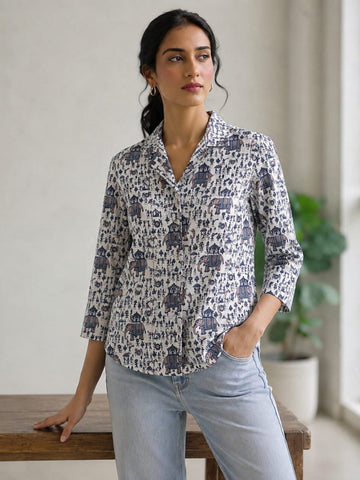 Faddism Women Rajasthani Traditional Soft Cotton Shirt with Wooden Buttons