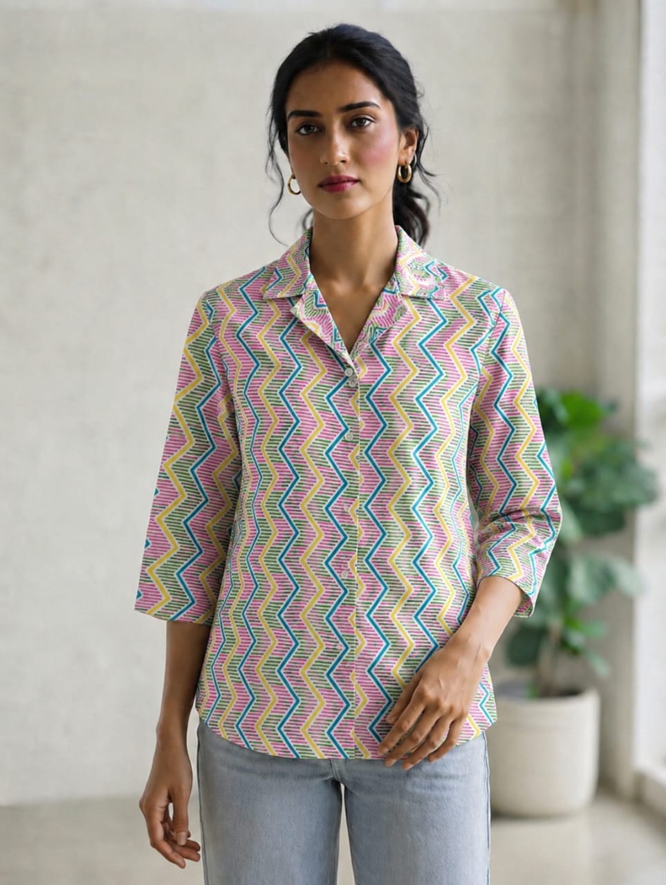 Faddism Women Rajasthani Traditional Soft Cotton Shirt with Wooden Buttons