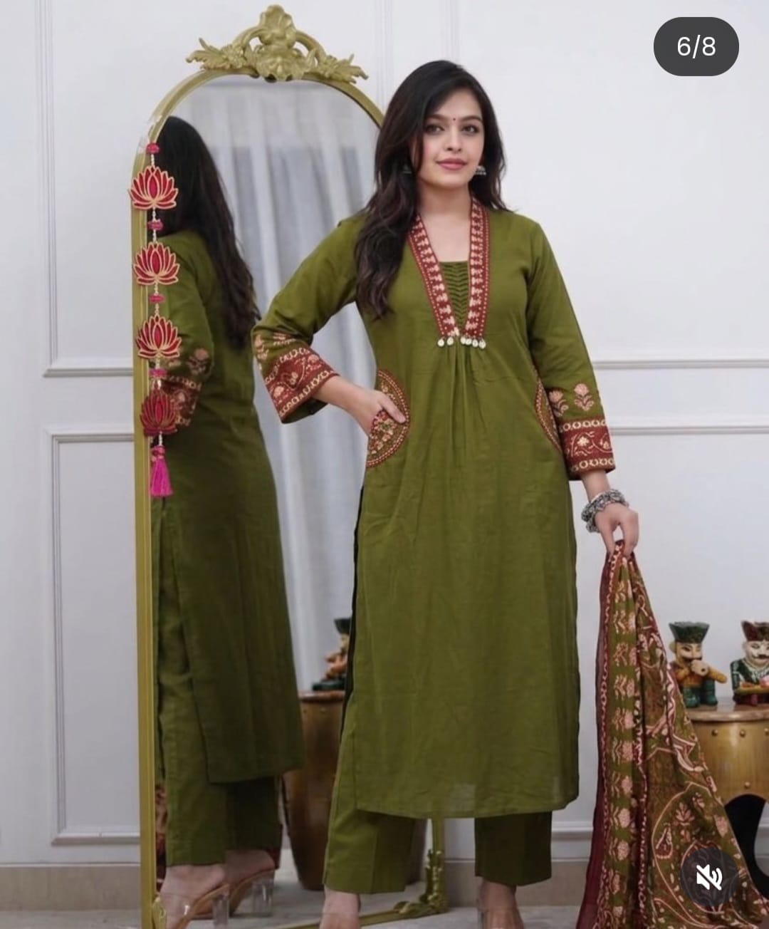 Faddism Premium Cotton Handwork Kurti Pant Dupatta Set