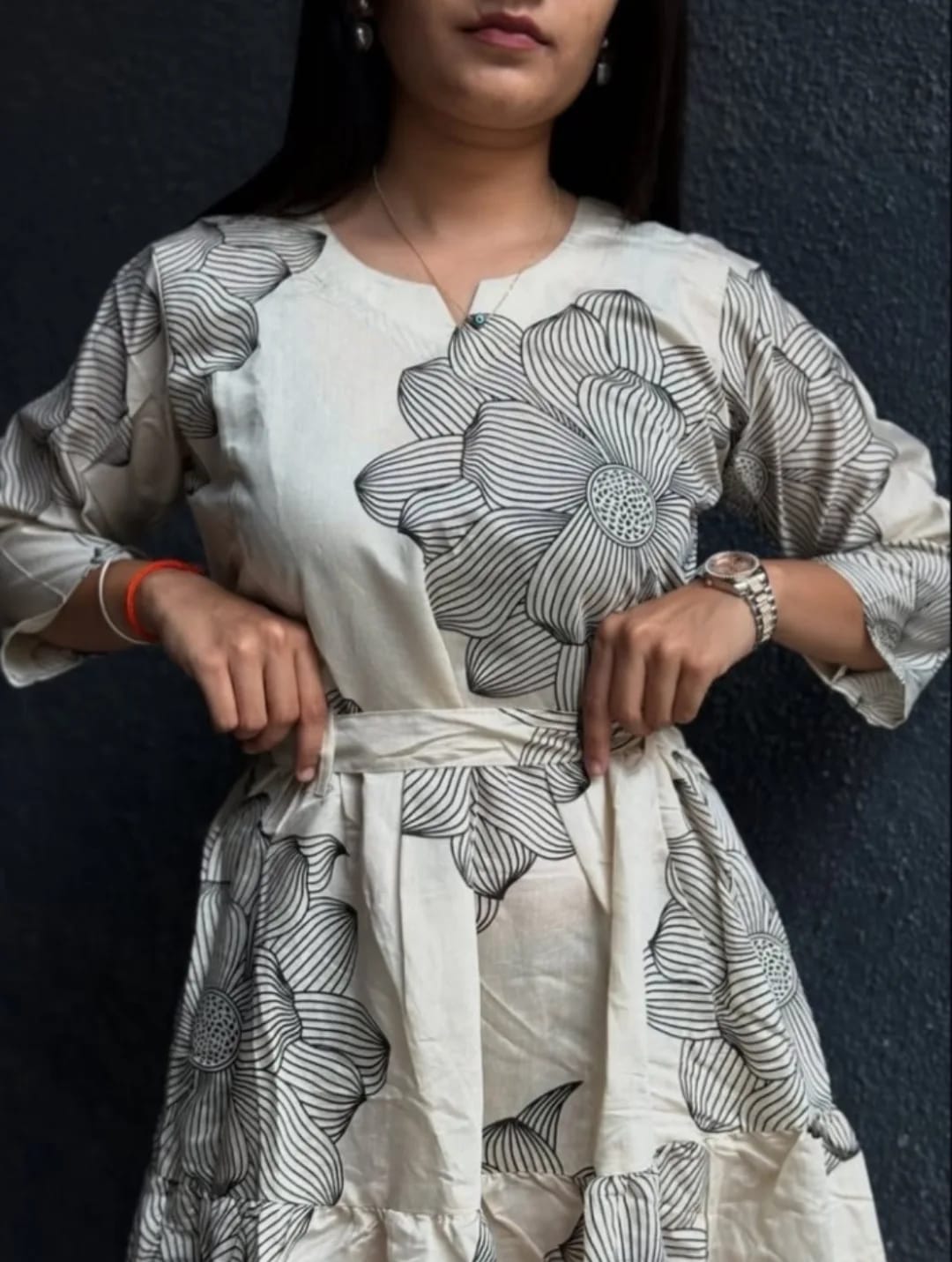 Trendy Cotton Midi Kurti with Stylish 3/4 Sleeves