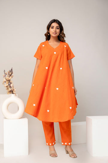 Faddism Cotton Slub Embroidered Umbrella Co-ord Set