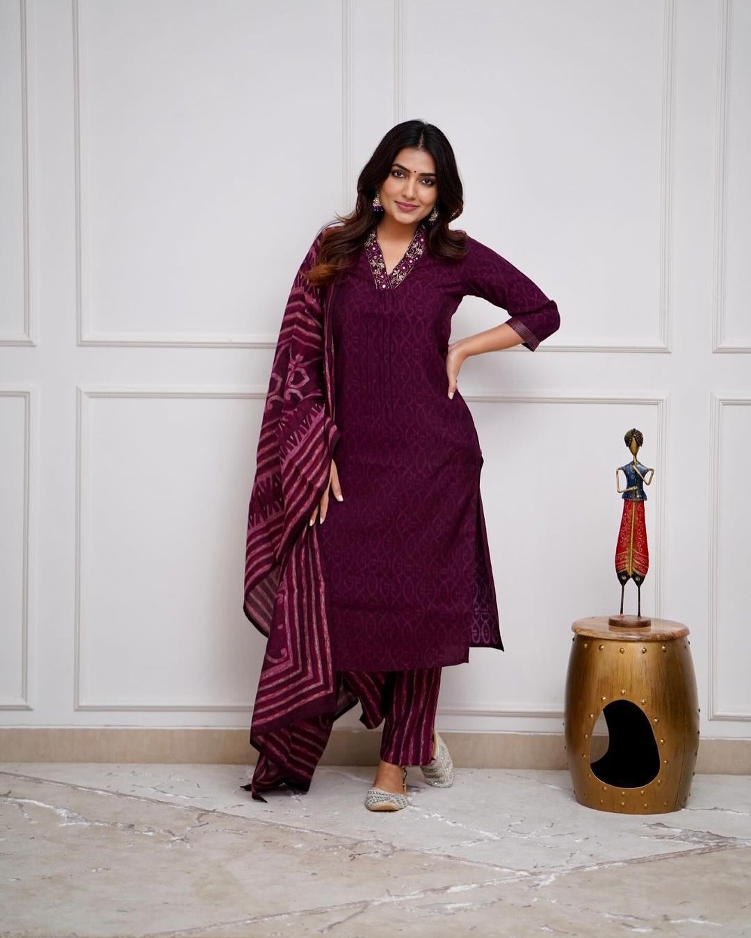 Faddism Wedding Festival Special Cotton Kurti Pant Dupatta Set